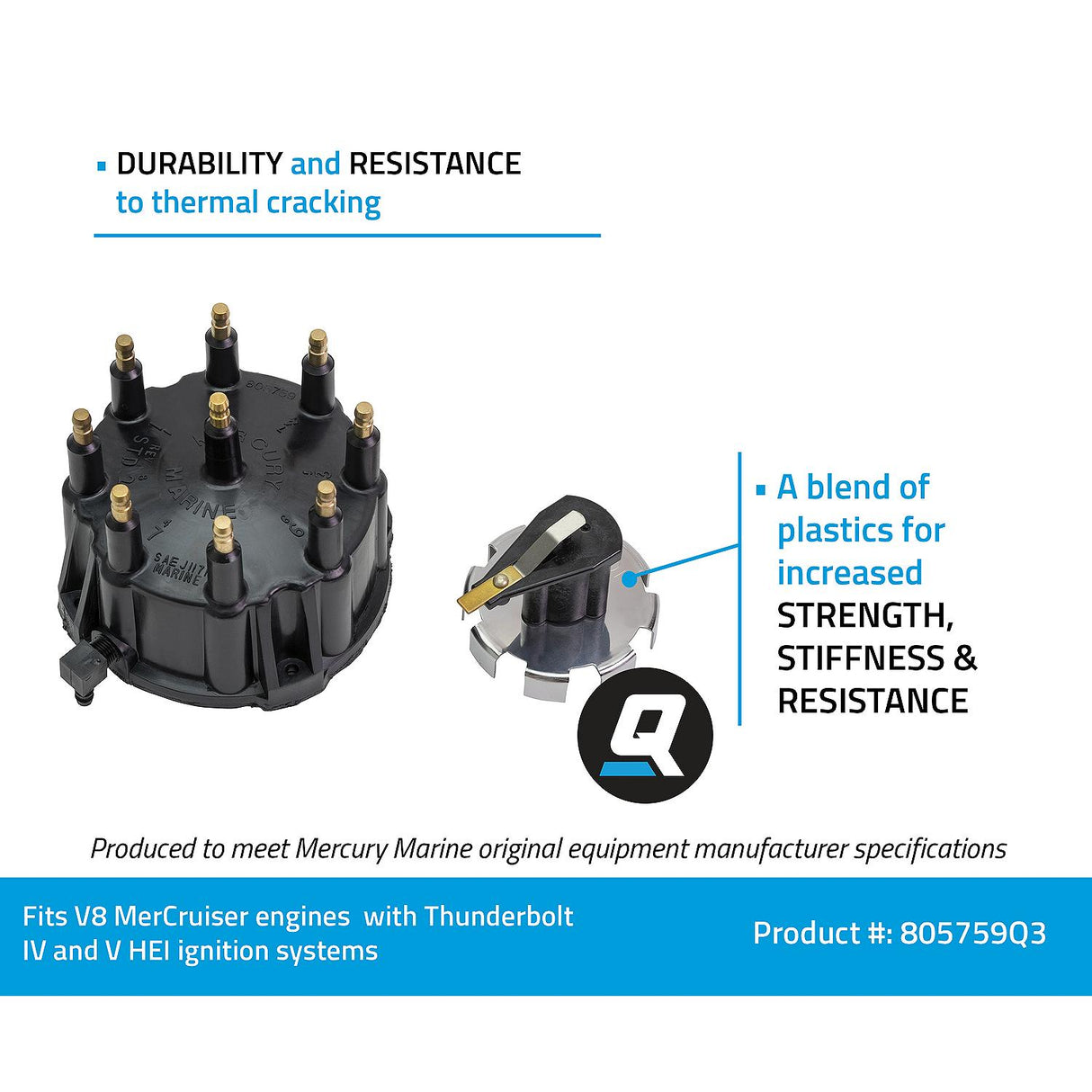 Mercury Mercruiser - Cap and Rotor Kit - Fits GM V-8 Engines with Thunderbolt IV & V HEI Ignitions - 805759Q3