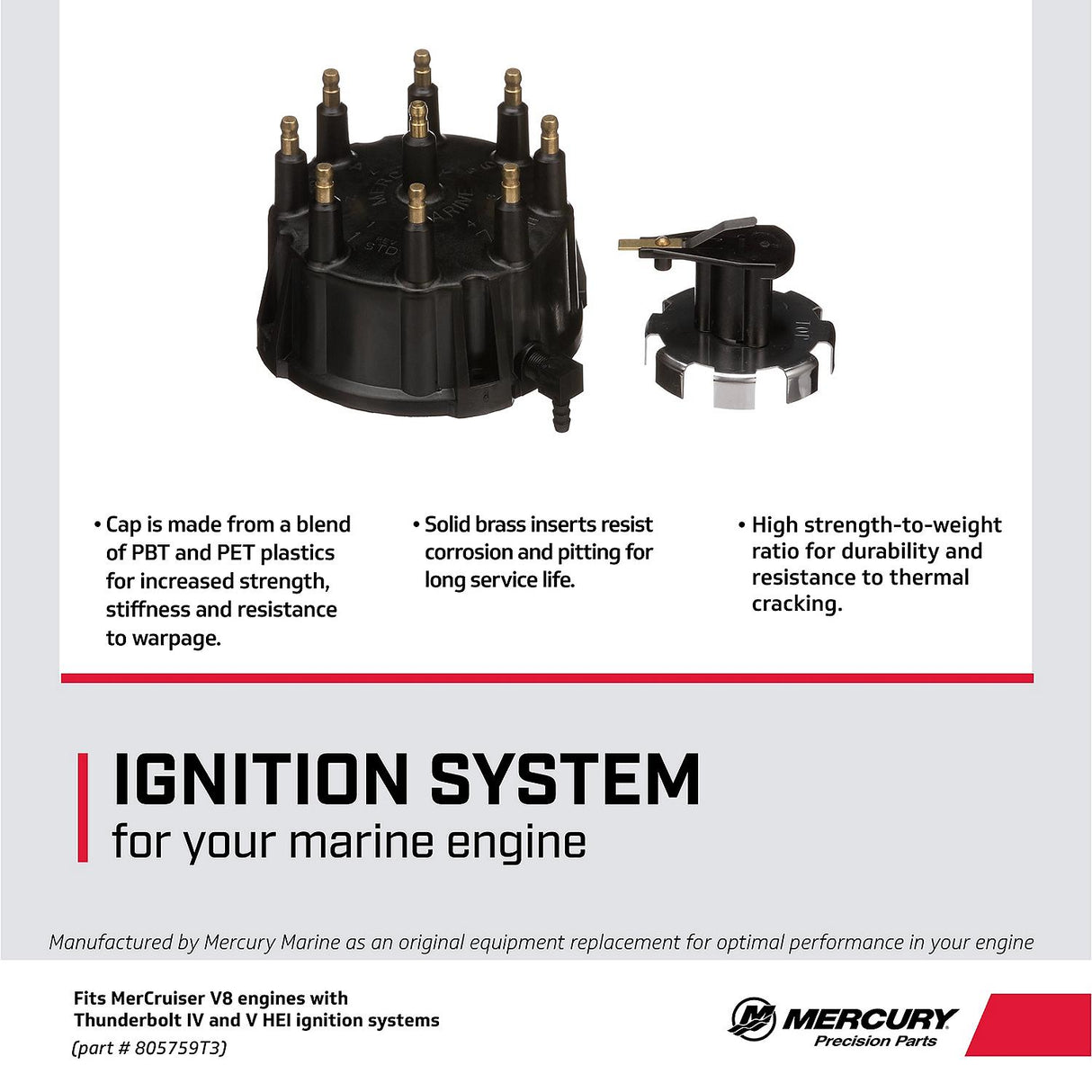 Mercury Mercruiser - Cap and Rotor Kit - Fits GM V-8 Engines with Thunderbolt IV & V HEI Ignitions - 805759T3