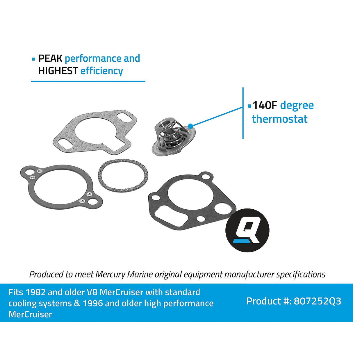 Mercury Mercruiser - Thermostat Kit - Fits 1982 and Older Ford and GM V-8 Engines - 807252Q3