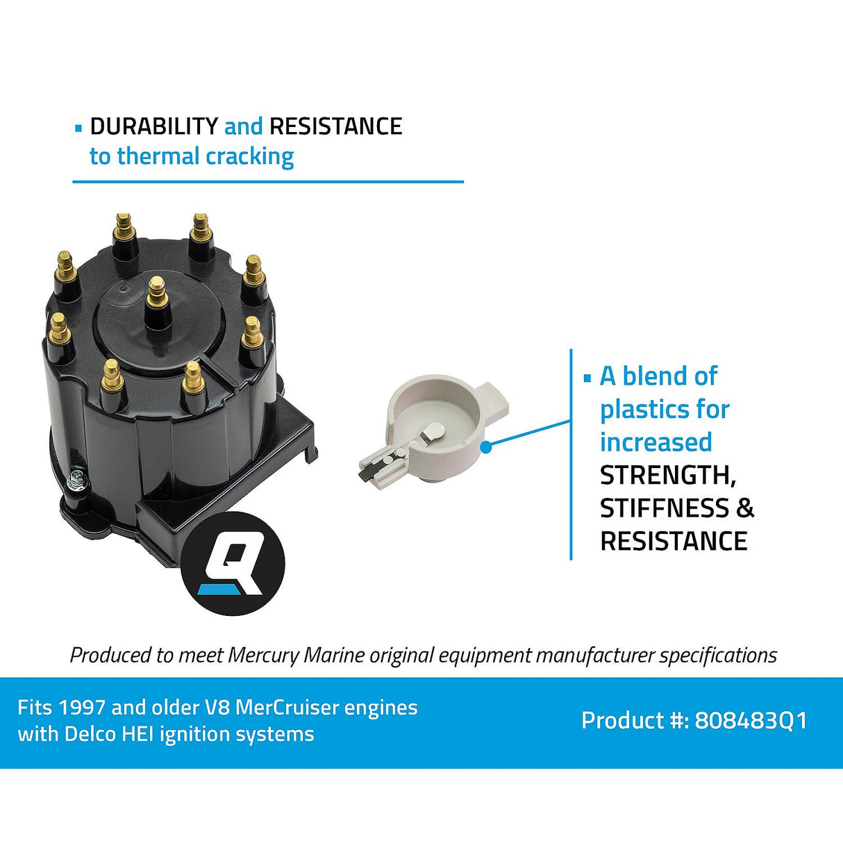 Mercury Mercruiser - Cap and Rotor Kit - Fits 1997 & Older GM V-8 Engines with Delco HEI Ignition - 808483Q1