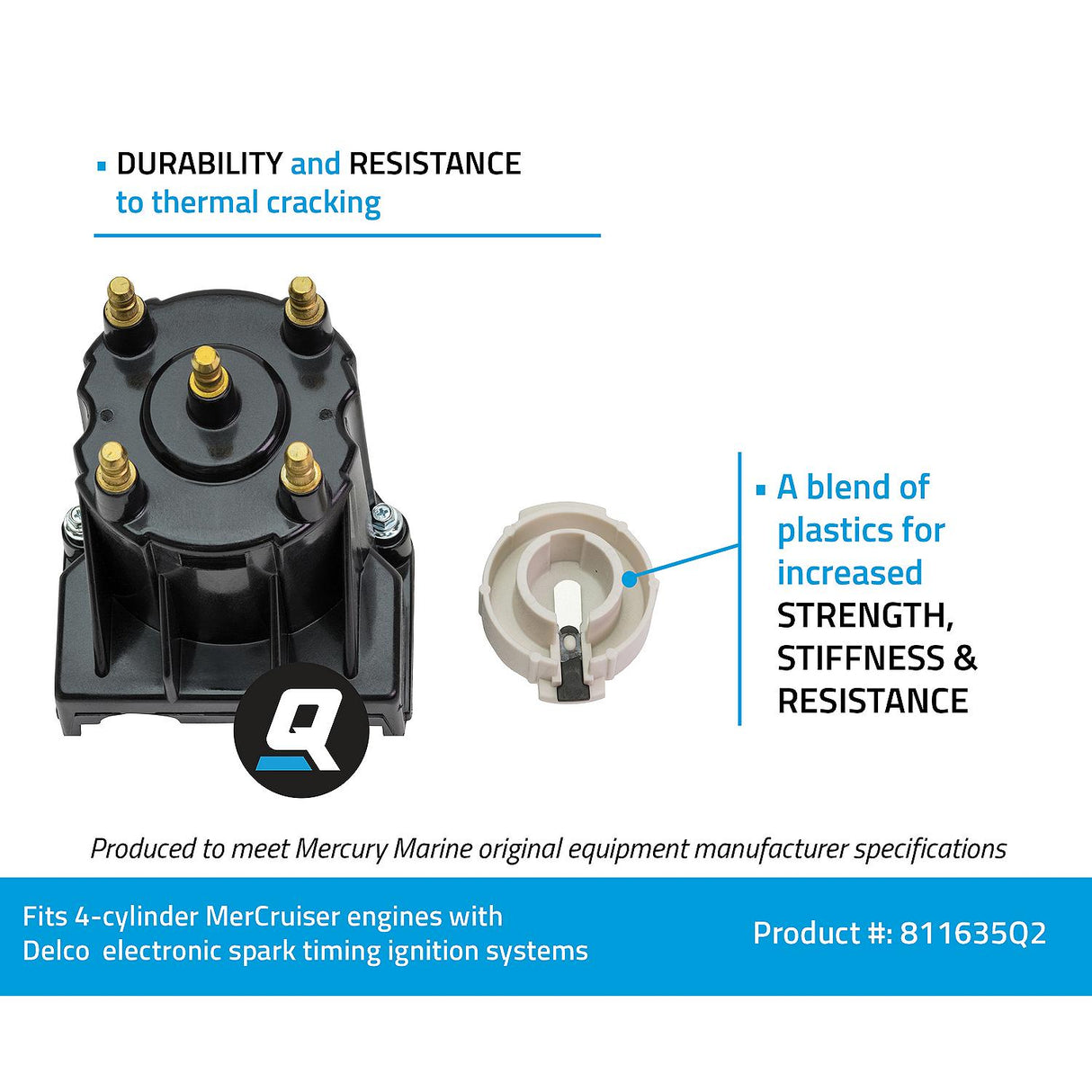 Mercury Mercruiser - Cap and Rotor Kit - Fits GM 4 cylinder Engines with Delco EST Ignition - 811635Q2