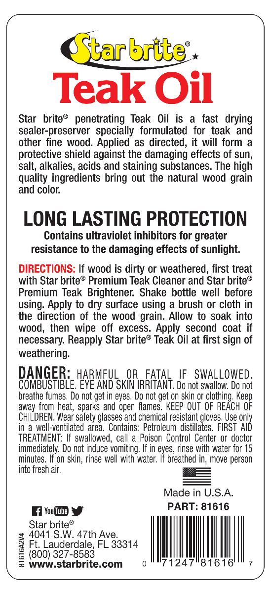 Starbrite - Teak Oil - 16 oz. - 81616