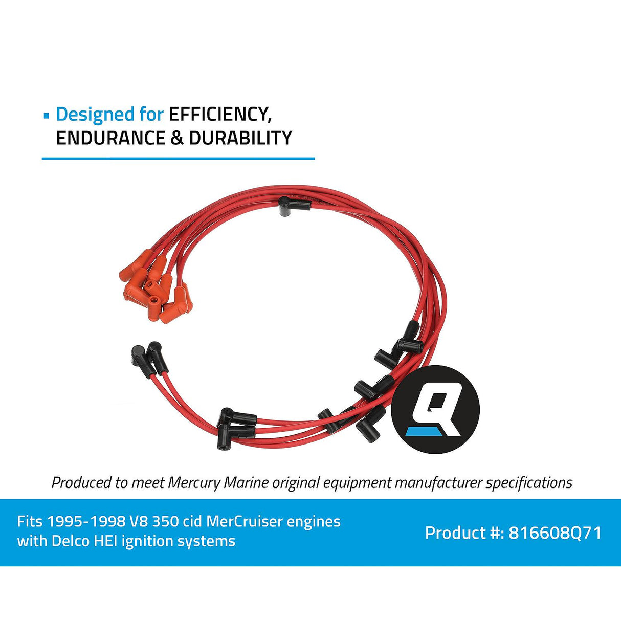 Mercury Mercruiser - Spark Plug Wire Kit - Red - Fits GM V-8 350 CID Engines with Delco HEI Ignition - 84-816608Q71