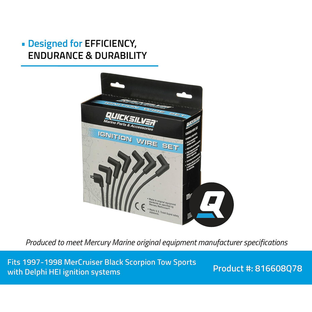 Mercury Mercruiser - Spark Plug Wire Kit - Fits Black Scorpion Tow Sports with Delco HEI Ignition - 84-816608Q78