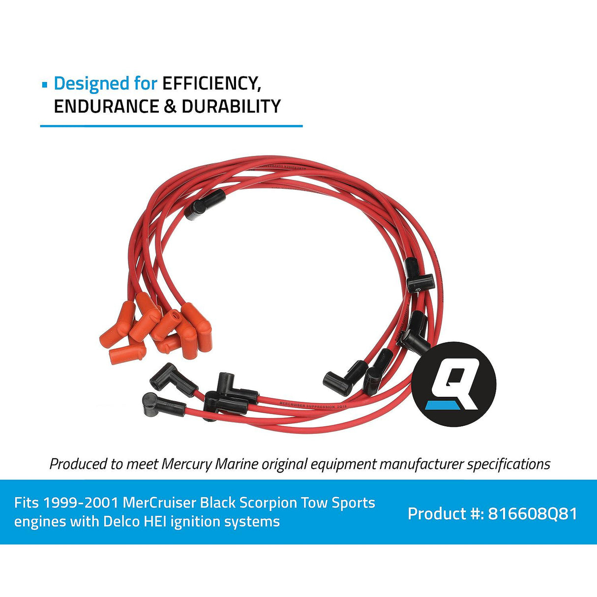 Mercury Mercruiser - Spark Plug Wire Kit - Fits Black Scorpion Tow Sports with Delco HEI Ignition - 84-816608Q81