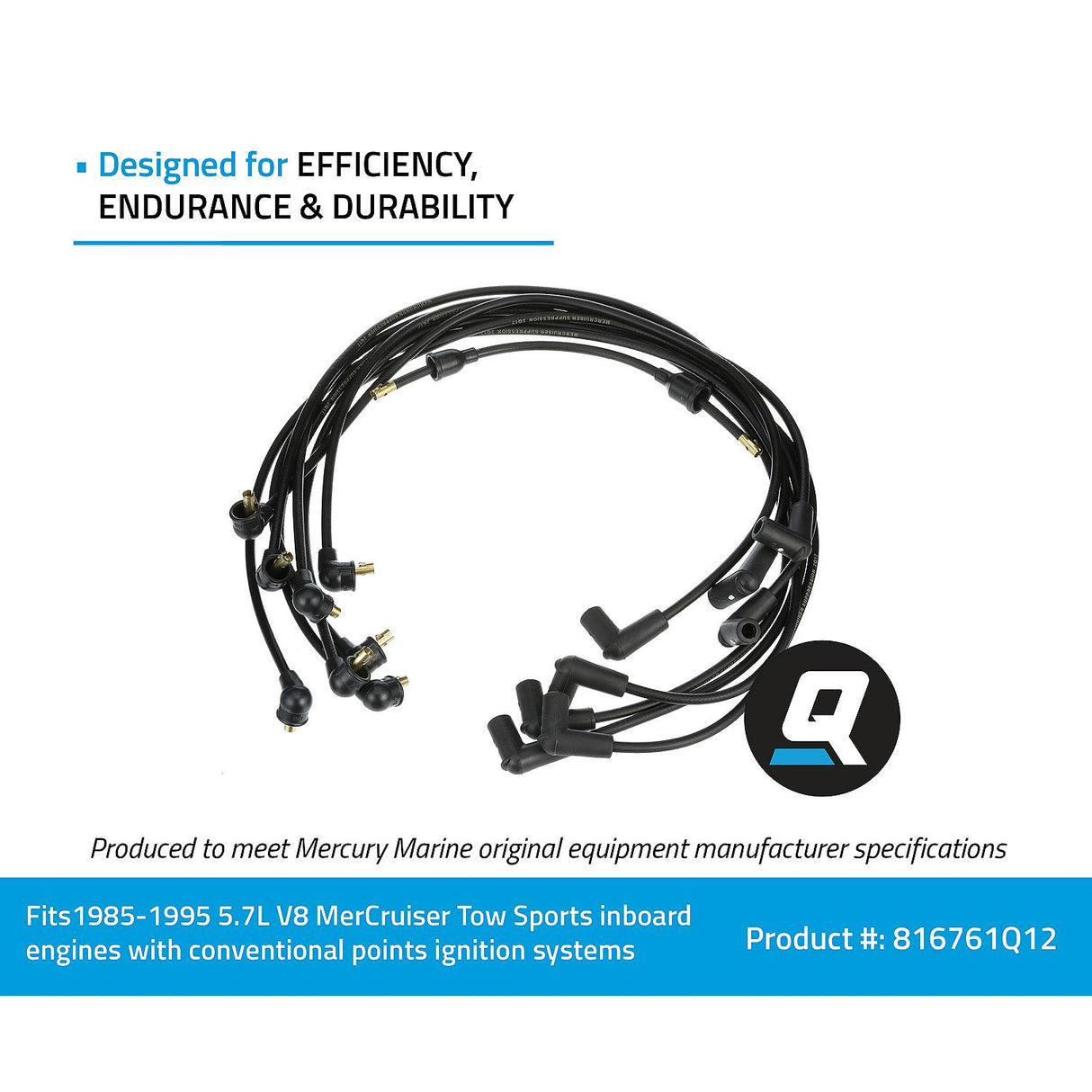 Mercury Mercruiser - Spark Plug Wire Kit - Fits MIE 5.7L Tow Sports with Conventional Point Ignition - 84-816761Q12