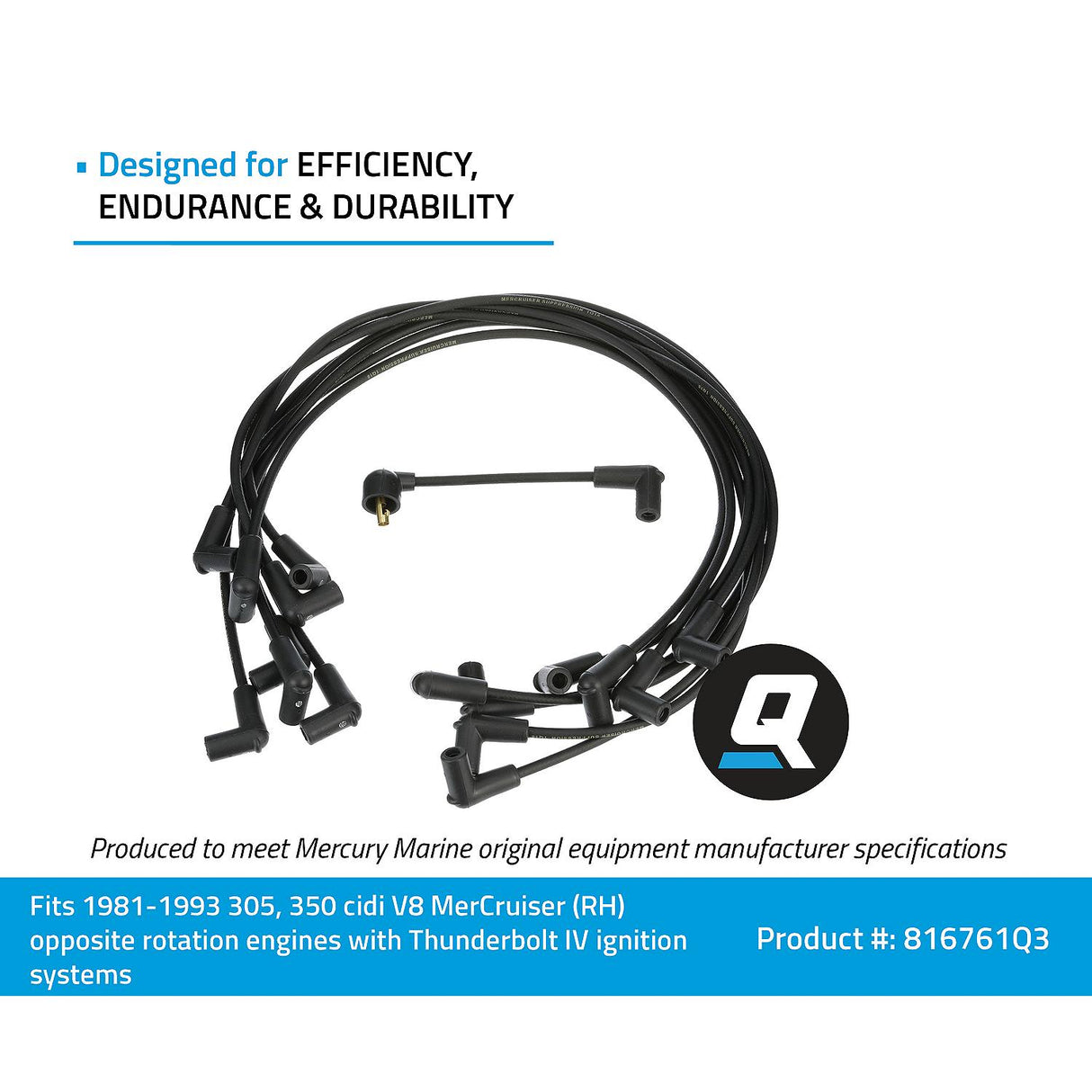 Mercury Mercruiser - Spark Plug Wire Kit - Fits GM V-8 305/350 CID Engines with Thunderbolt IV Ignition - 84-816761Q3