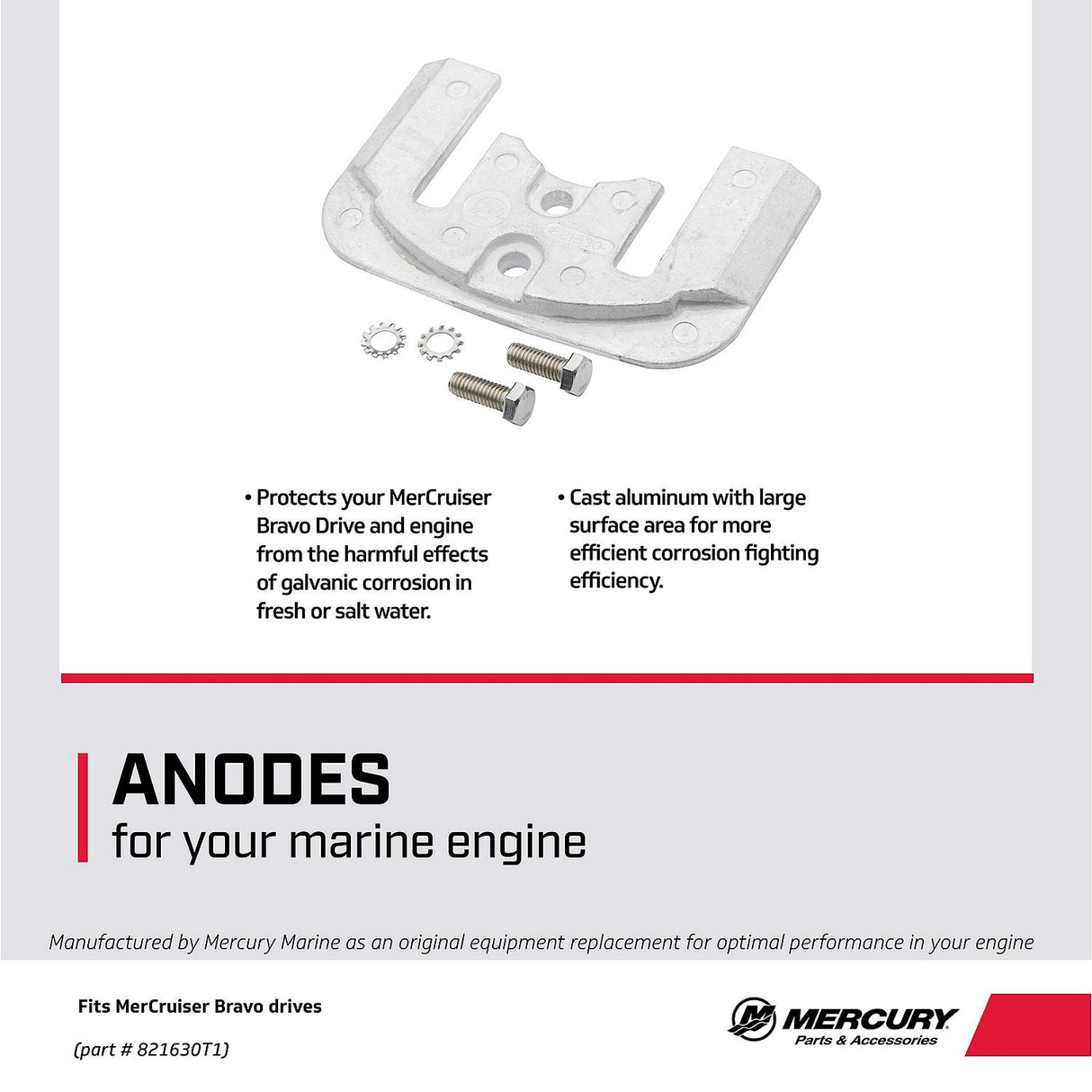 Mercury Mercruiser Bravo Series Aluminum Driveshaft Housing Anode - 97-821630T1