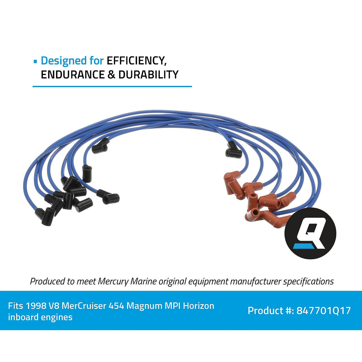 Mercury Mercruiser - Spark Plug Wire Kit - Blue - Fits MIE 454 Mag MPI Horizon - 84-847701Q17