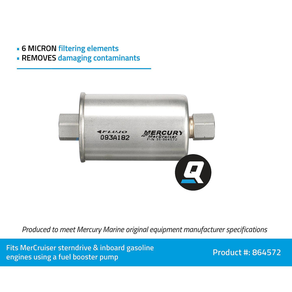 Mercury Mercruiser - In-Line Fuel Filter - Fits MCM/MIE Gasoline Engines Using a Boost Pump - Replacement In-Line Filter - 35-864572