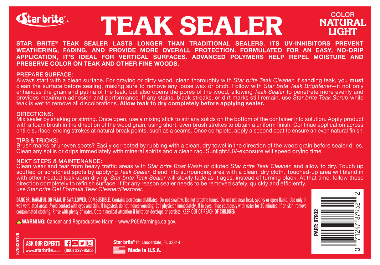 Starbrite - Teak Sealer Natural Light - 1 Gallon - 87900