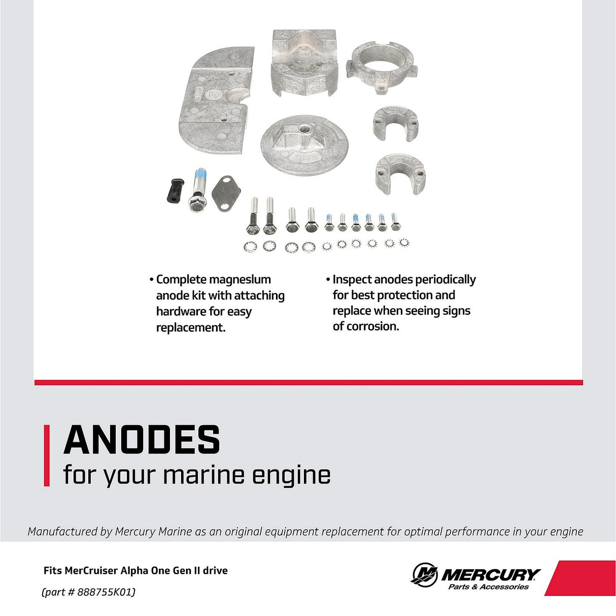 Mercury Mercruiser Alpha One Gen II Drives Magnesium Anode Kit - 97-888755K01