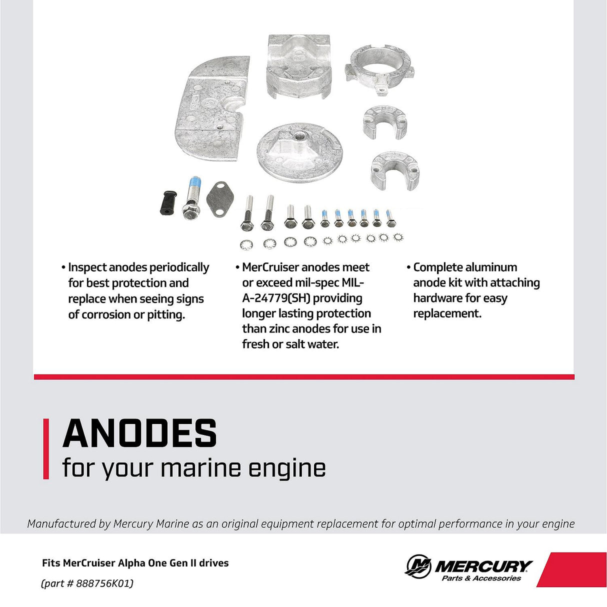 Mercury Mercruiser Bravo One Gen II Drives Aluminum Anode Kit - 97-888756K01