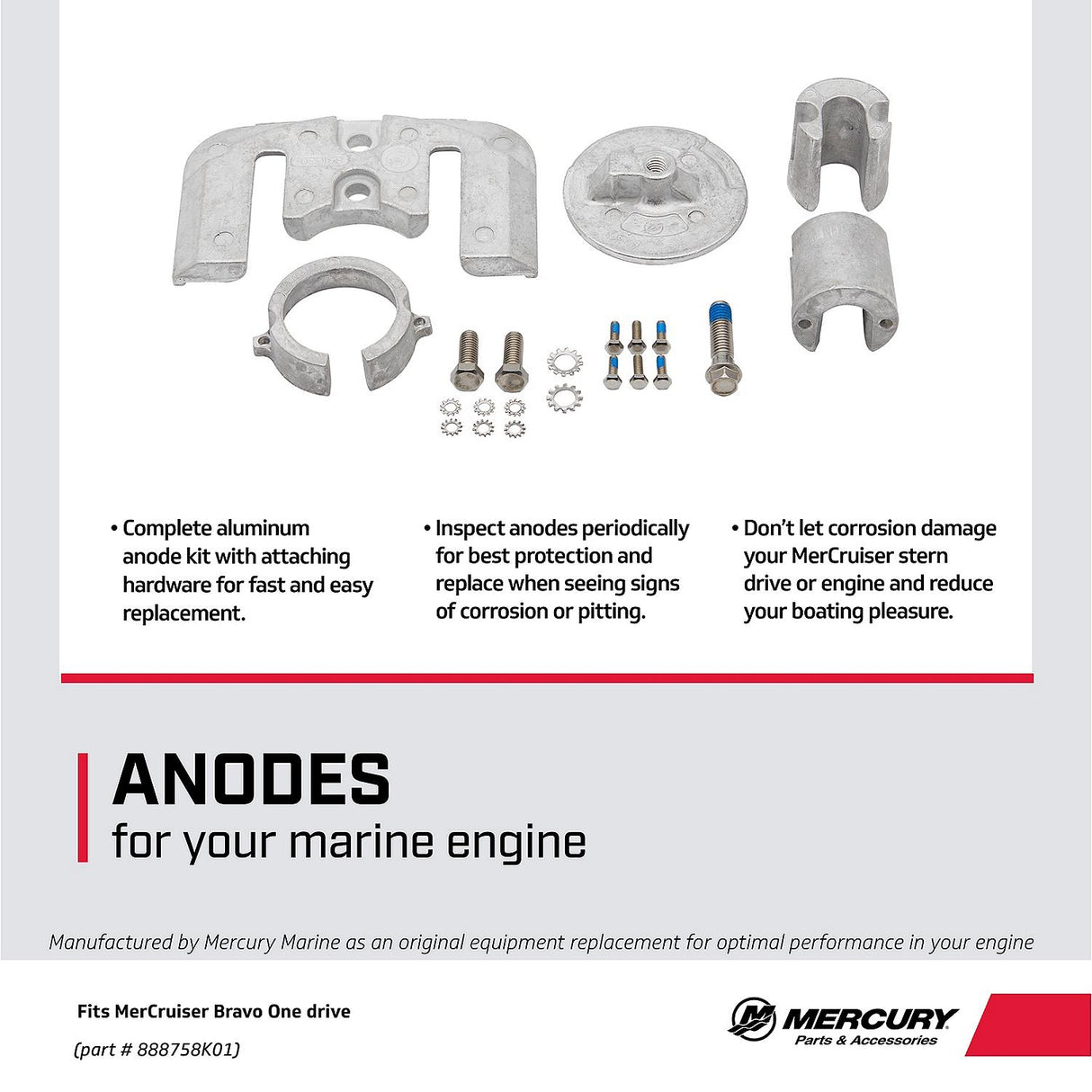 Mercury Mercruiser Bravo I Drives Aluminum Anode Kit - 97-888758K01
