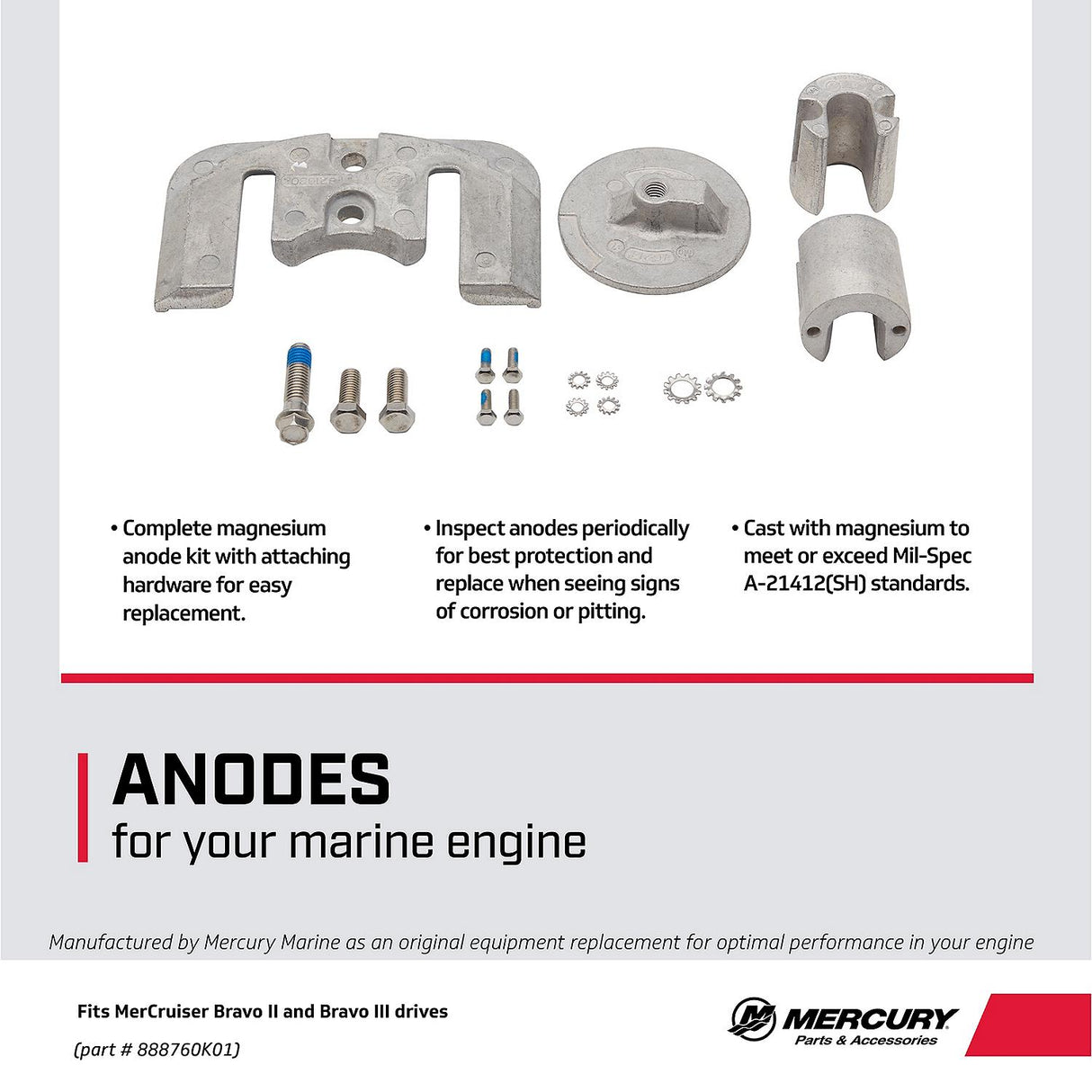 Mercury Mercruiser Bravo II / III Drives Magnesium Anode Kit - 97-888760K01 - See Models