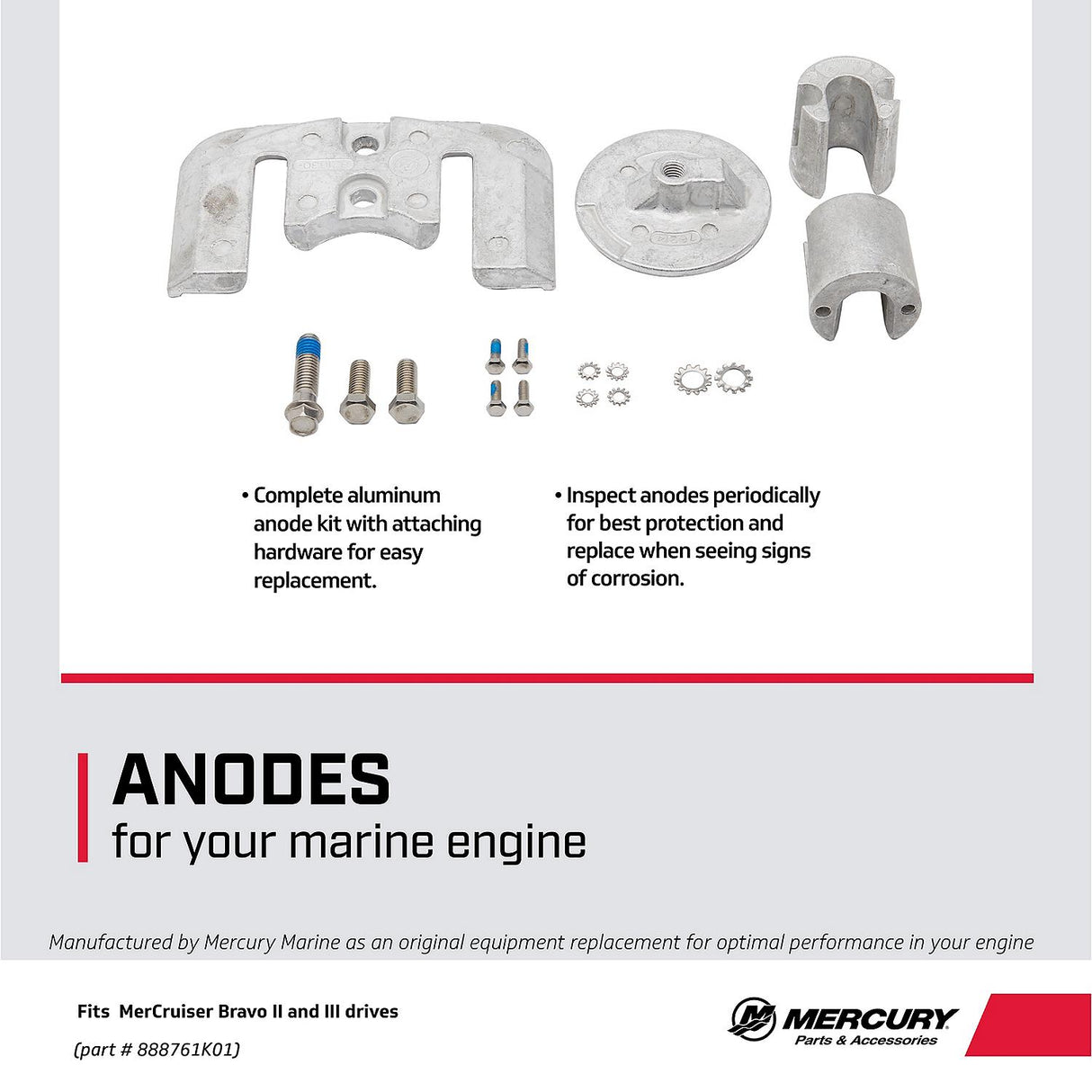 Mercury Mercruiser Bravo II / III Drives Aluminum Anode Kit - 97-888761K01 - See Models