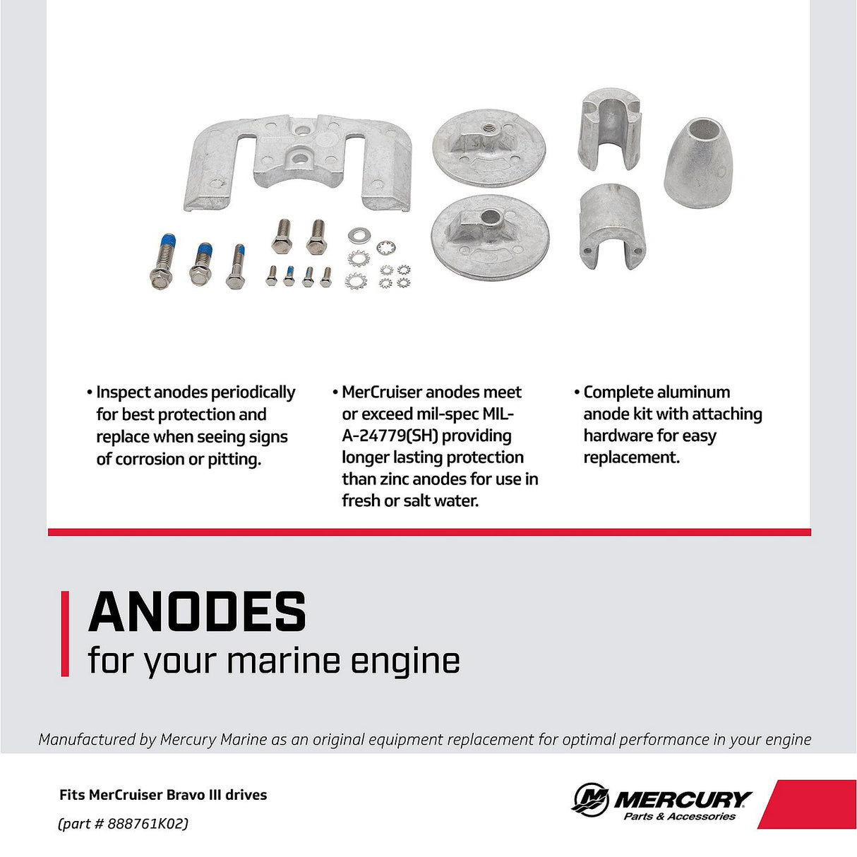 Mercury Mercruiser Bravo III Aluminum Anode Kit - 97-888761K02