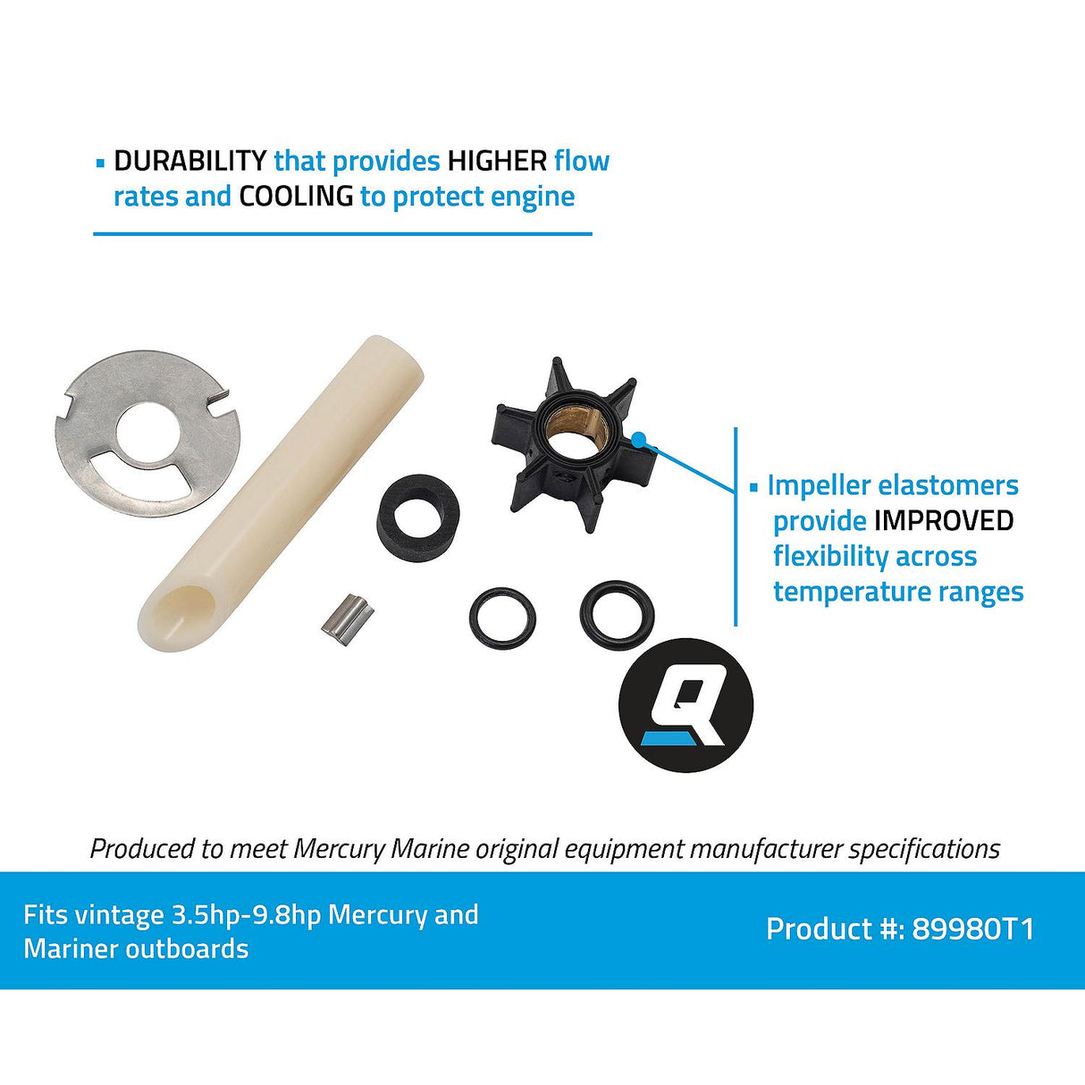 Mercury - Outboard Water Impeller Repair Kit - Fits Various 3.9 - 9.8 HP Model 110 - 47-89980T1