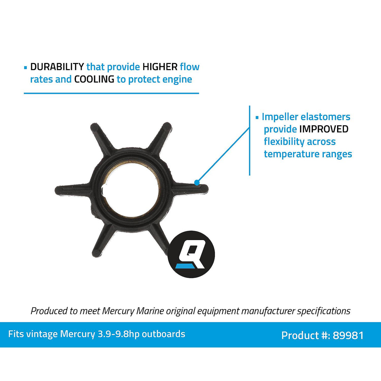 Mercury - Outboard Water Pump Impeller - Fits Various Outboards 3.9-9.8 HP - 47-89981