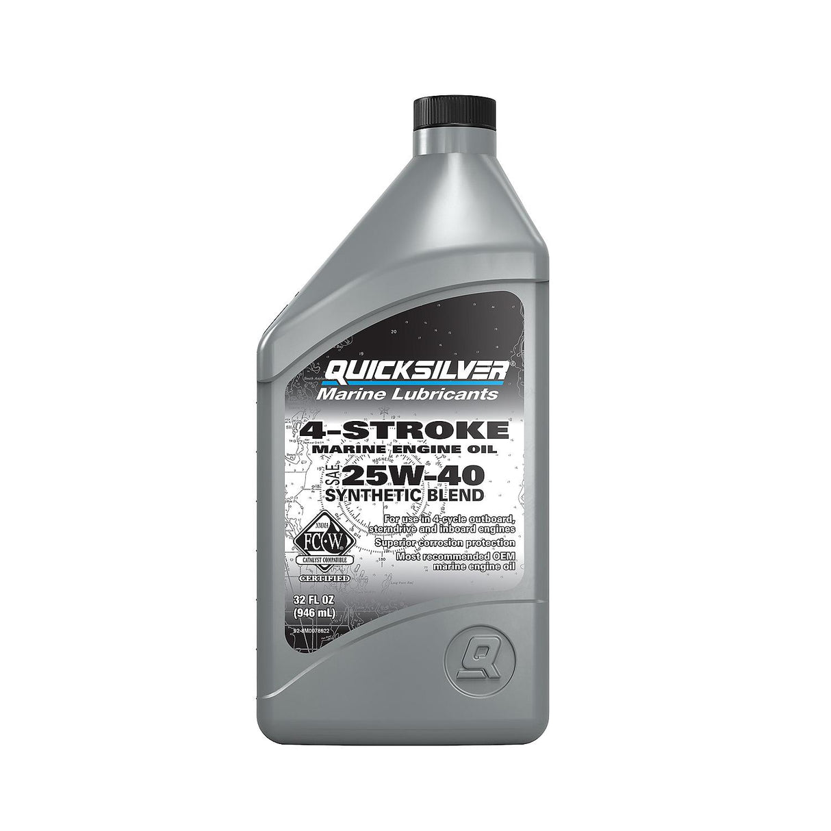 Quicksilver 4?Stroke 25W40 Synthetic Blend Marine Engine Oil - Quart - 92-8M0078622
