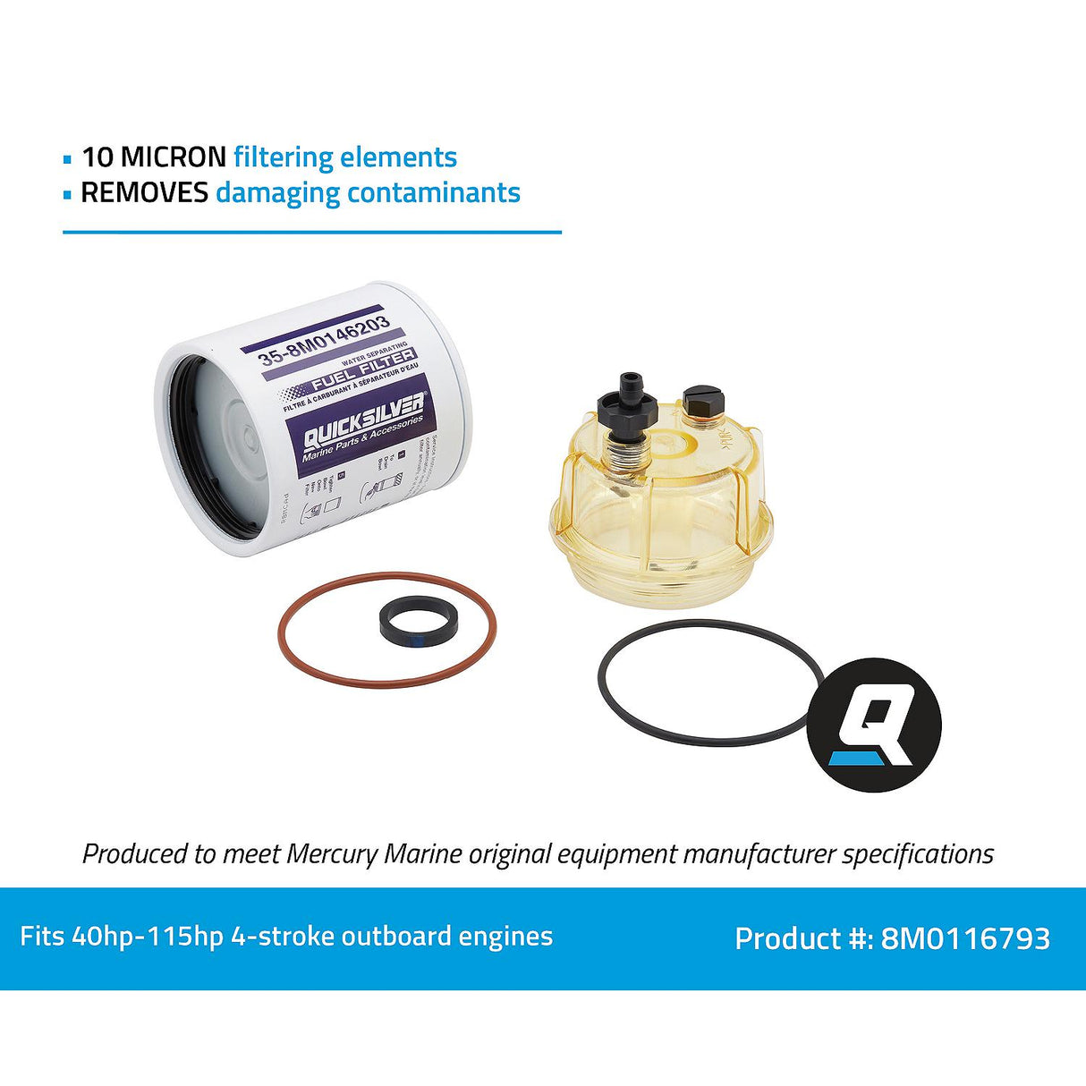 Mercury Quicksilver 35-8M0116793 Outboard Water Separating Fuel Filter