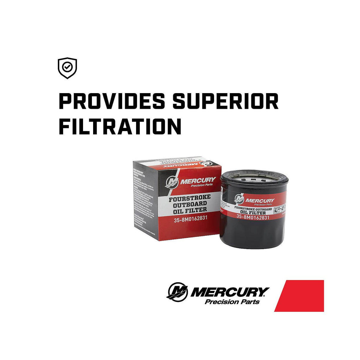 Mercury Outboard Oil Filter 10 15 20 Carbureted 4-Stroke 25 30 EFI 4-Stroke 25 Jet EFI - 35-8M0162831 Supersedes 35-822626K03