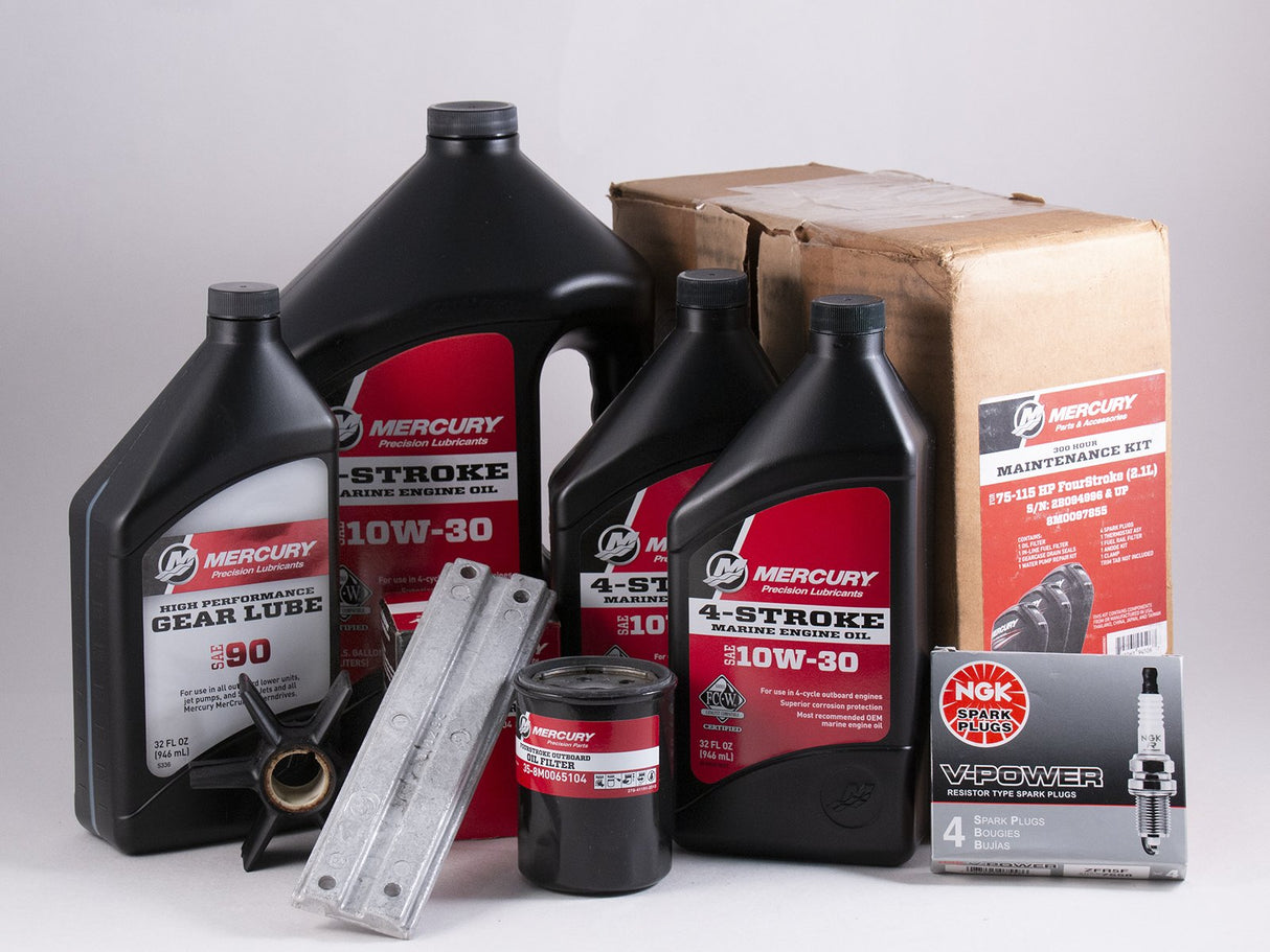 Mercury 75-115 HP 4 Stroke 2.1L Complete 300 Hour Service Maintenance Kit 10W-30 - 8M0097855