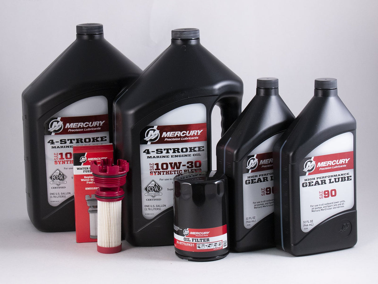 Mercury Verado 200 225 250 275 300 350 L6 Complete 100 Hour Service Maintenance Kit 10W-30 Synthetic Blend - 8M0097858 - S/N 2B144122 & Below