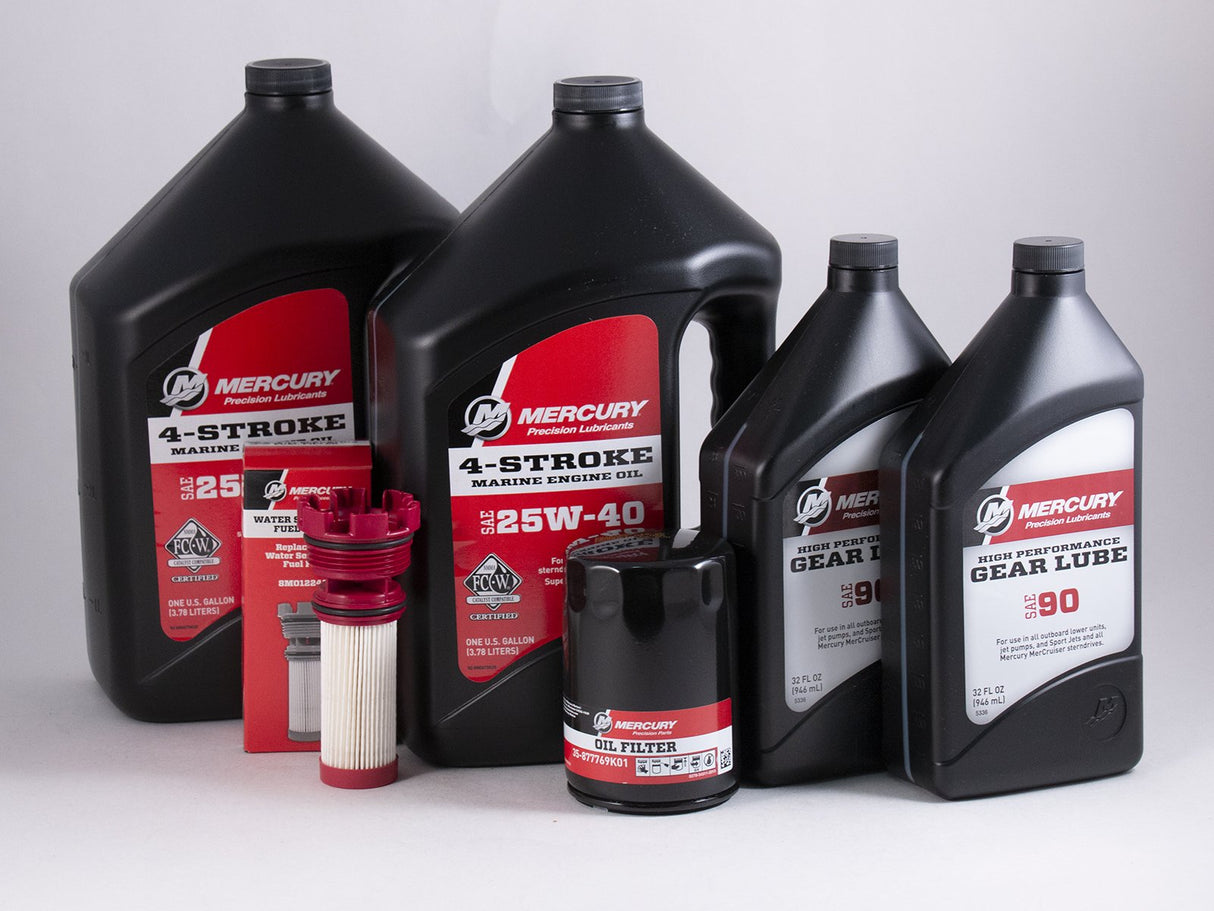 Mercury Verado 200 225 250 275 300 350 L6 Complete 100 Hour Service Maintenance Kit 25W-40 - 8M0097858 - S/N 2B144122 & Below