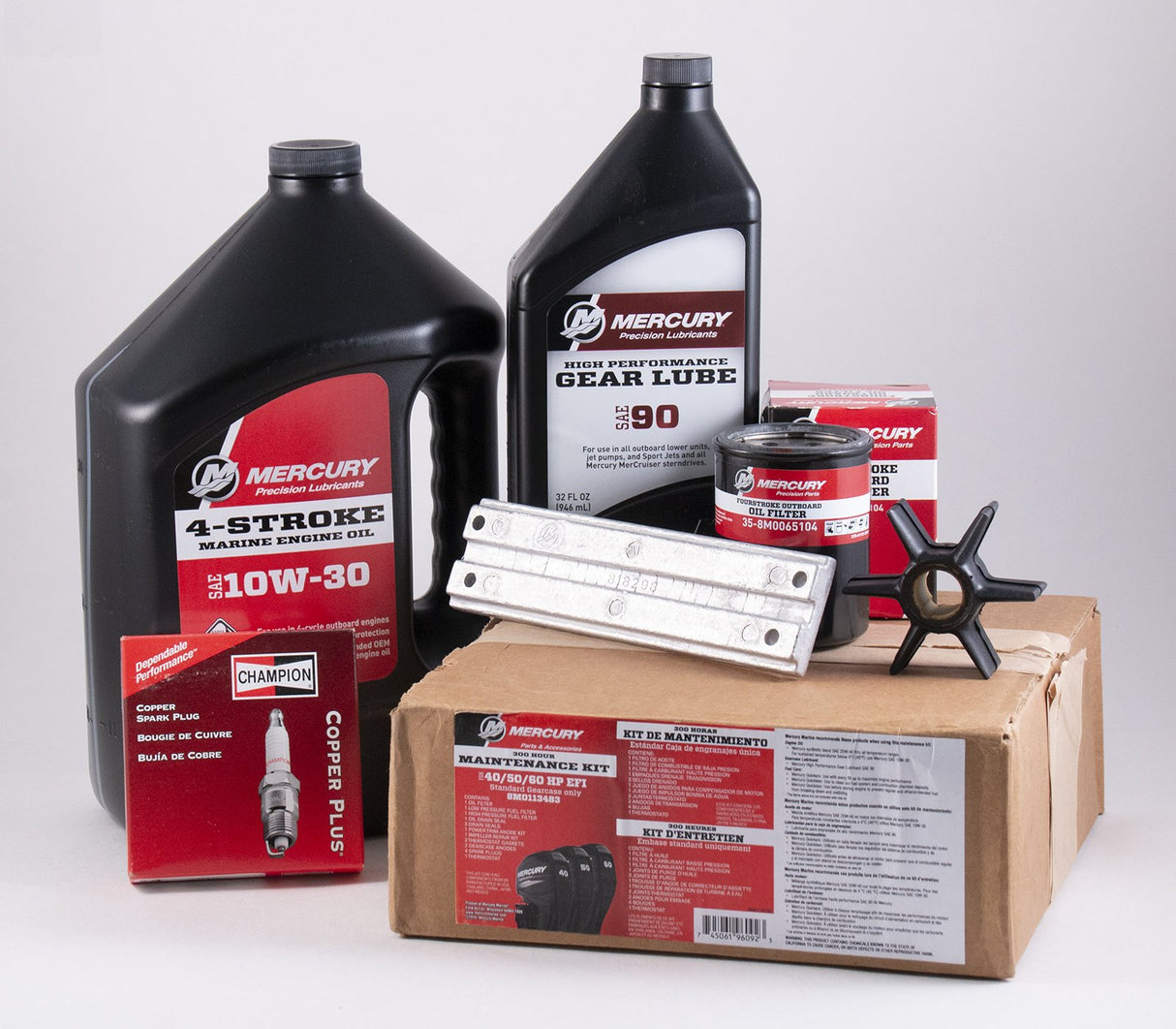 Mercury 40/50/60 Complete 300 Hour Service Maintenance Kit 10W-30 - Standard Gearcases Only - For Serial Numbers 1C453840 & Up - 8M0113483