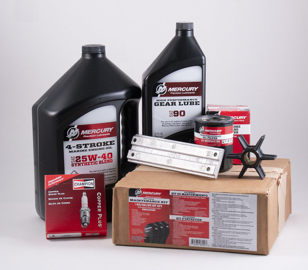 Mercury 40/50/60 Complete 300 Hour Service Maintenance Kit 25W-40 Synthetic Blend - Standard Gearcases Only - For Serial Numbers 1C453840 & Up - 8M0113483