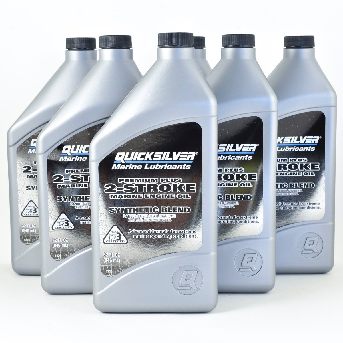 Quicksilver 2-Stroke Premium Plus TCW3 Synthetic Blend Marine Engine Oil - Quart- 92-858026Q01 - 6 Pack