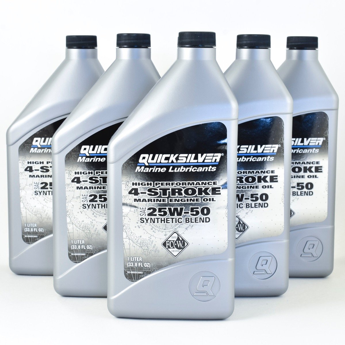Quicksilver 4-Stroke Marine Engine Oil High Performance Synthetic Blend 25W50 - Quart - 92-8M0053662 - 6 Pack