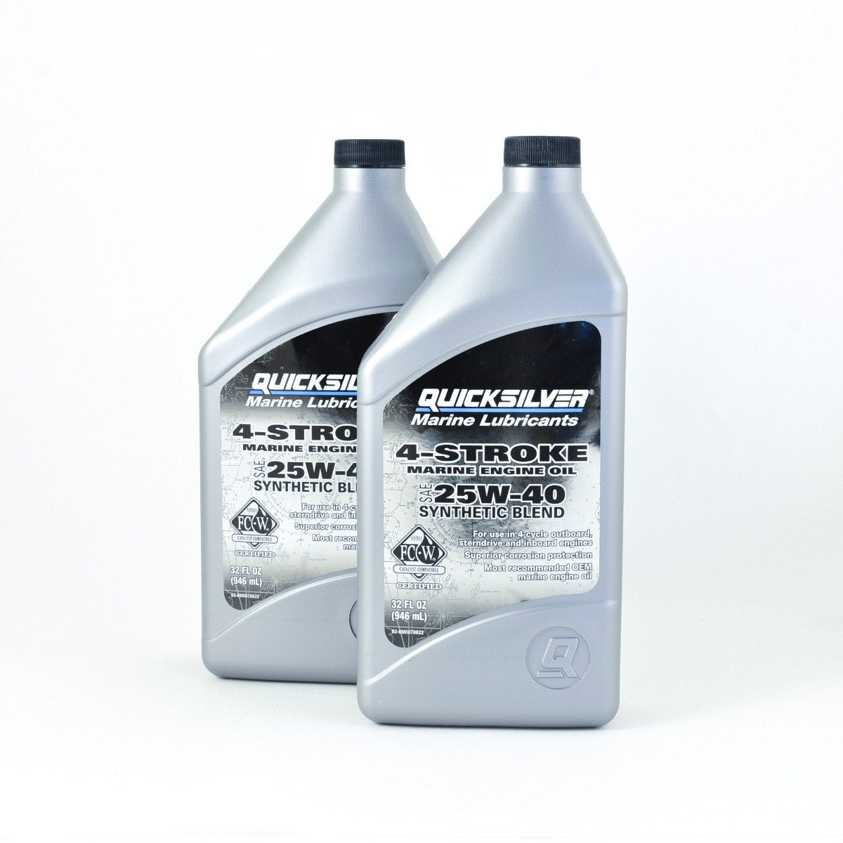 Quicksilver 4-Stroke 25W40 Synthetic Blend Marine Engine Oil - Quart - 92-8M0078622 - 2 Pack