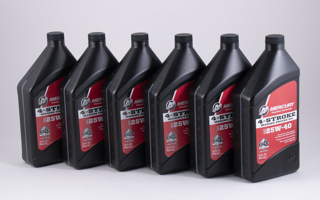 Mercury FC W 25W 40 Marine Engine Oil - Quart - 92-8M0078627 - 6 Pack