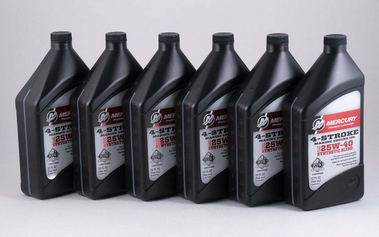Mercury Synthetic Blend 4 Stroke 25W 40 Marine Oil - Quart - 92-8M0078629 - 6 Pack