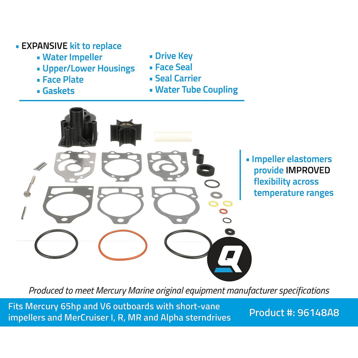 Mercury Mercruiser - Water Pump Upper Housing Repair Kit - Fits Mercury/Mariner 65 HP through V-6 Outboards & Mercruiser I/R/MR/Alpha Drives - 46-96148A8