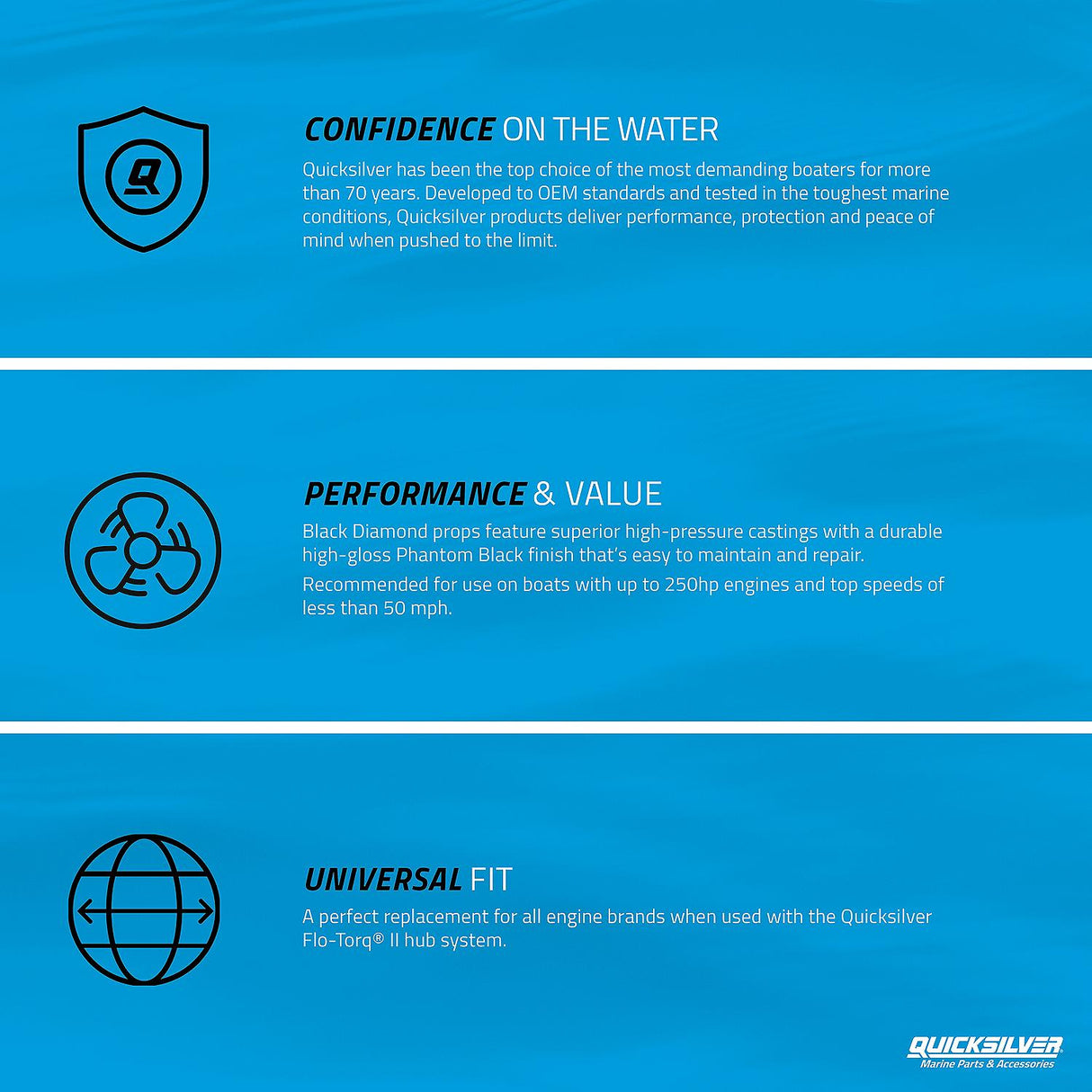 Mercury - Black Diamond Quicksilver Propeller - 3-Blade - 90 to 300 HP - 16 Dia. - 14 Pitch - QA2006X