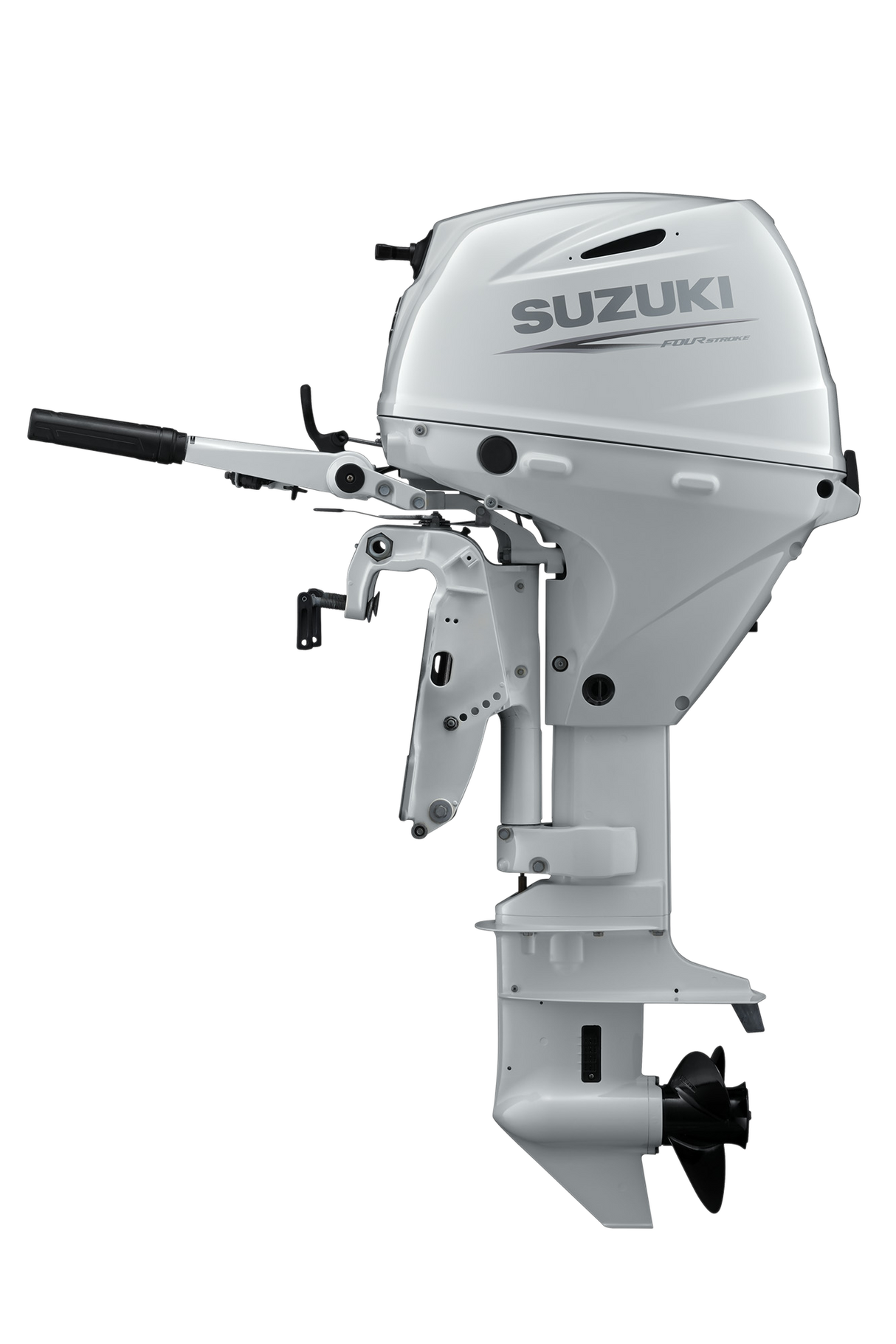 Suzuki Portable DF25ATHSW Outboard - 15" Shaft | Tiller Handle | Electric Start | Power Trim & Tilt | 25 HP | Cool White