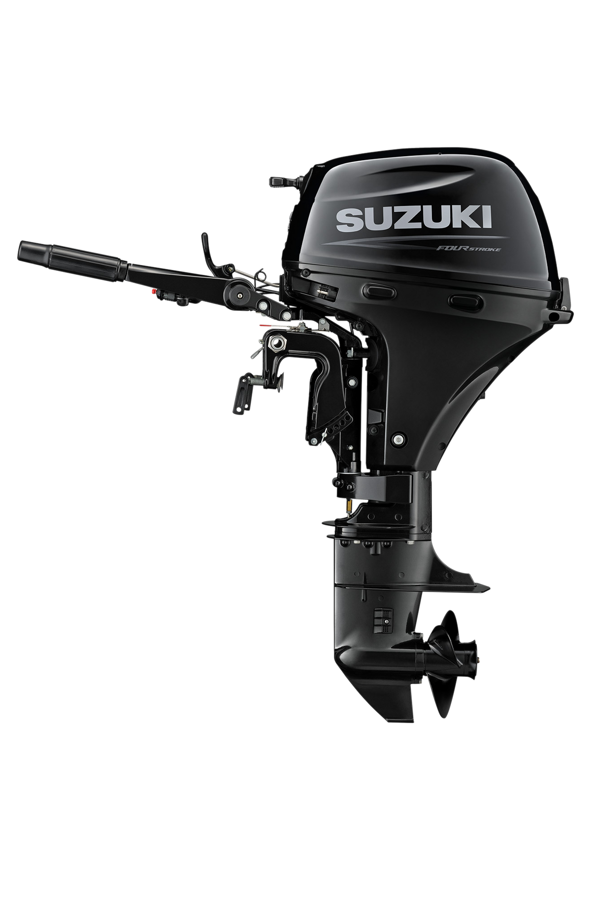 Suzuki Portable DF9.9BL Outboard - 20" Shaft | Tiller Handle | Electric Start | Manual Tilt | 9.9 HP | 99 Lbs | Nebular Black