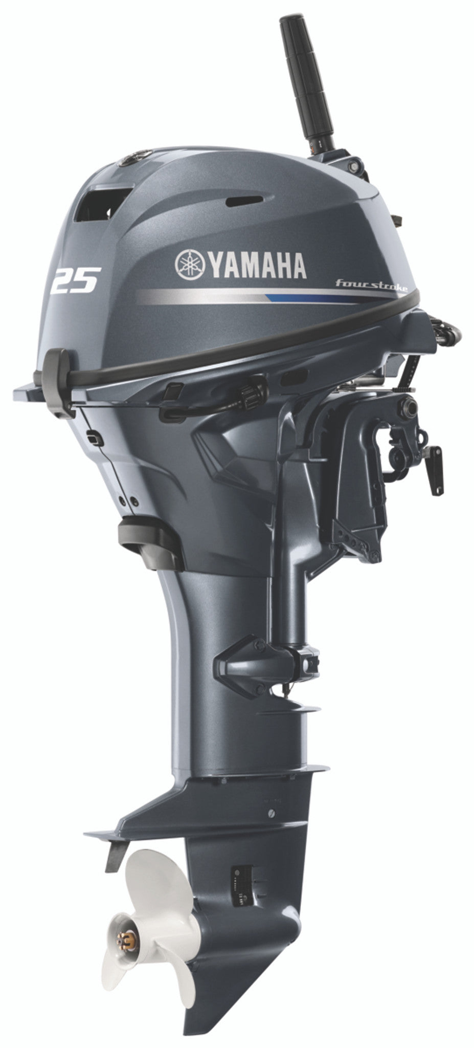 Yamaha F25SWTHC Outboard - 15-Inch Shaft | 2-Cylinder | Tiller Handle | Electric & Manual Start | Power Trim and Tilt | Gray