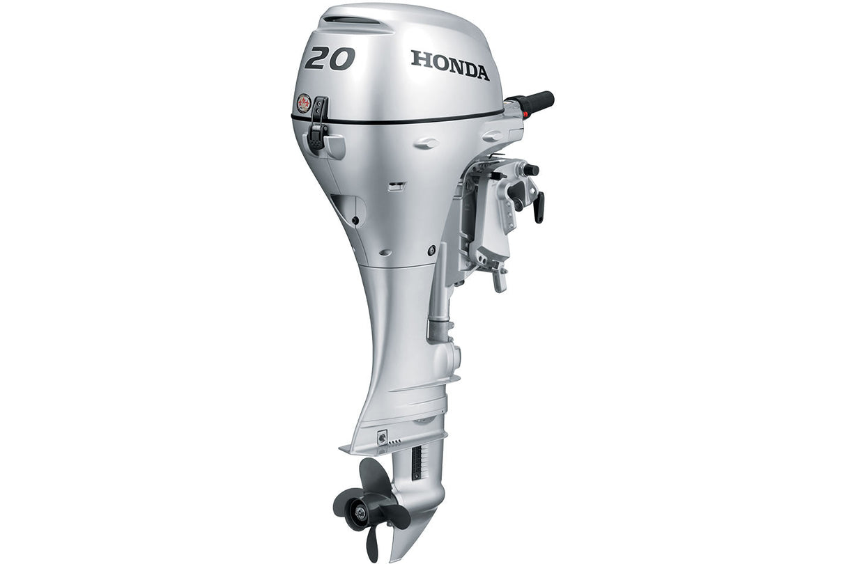 Honda BF20D3SH Outboard - 15" Shaft | Manual Start | 6A Charging | Tiller | Silver