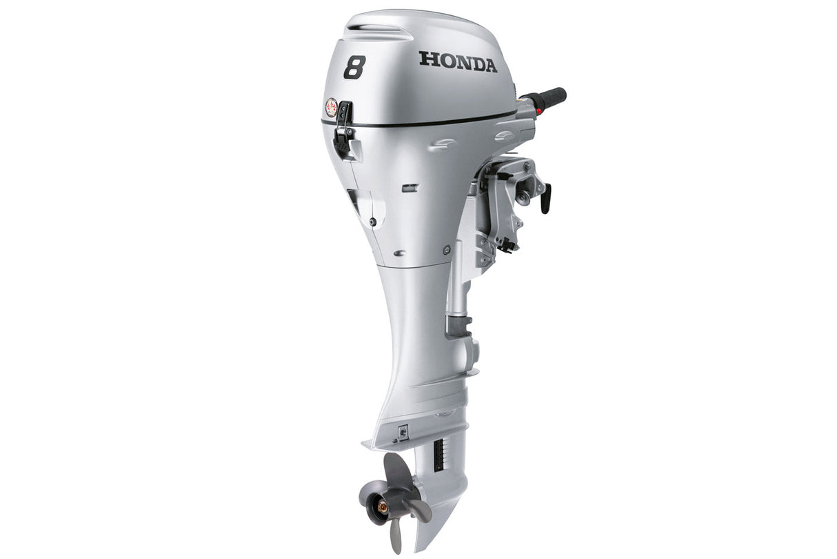 Moteur hors-bord Honda BF8DK3SHA - Arbre de 15 pouces | Démarrage manuel | Chargeur 6 A | Réservoir de carburant inclus | Argent