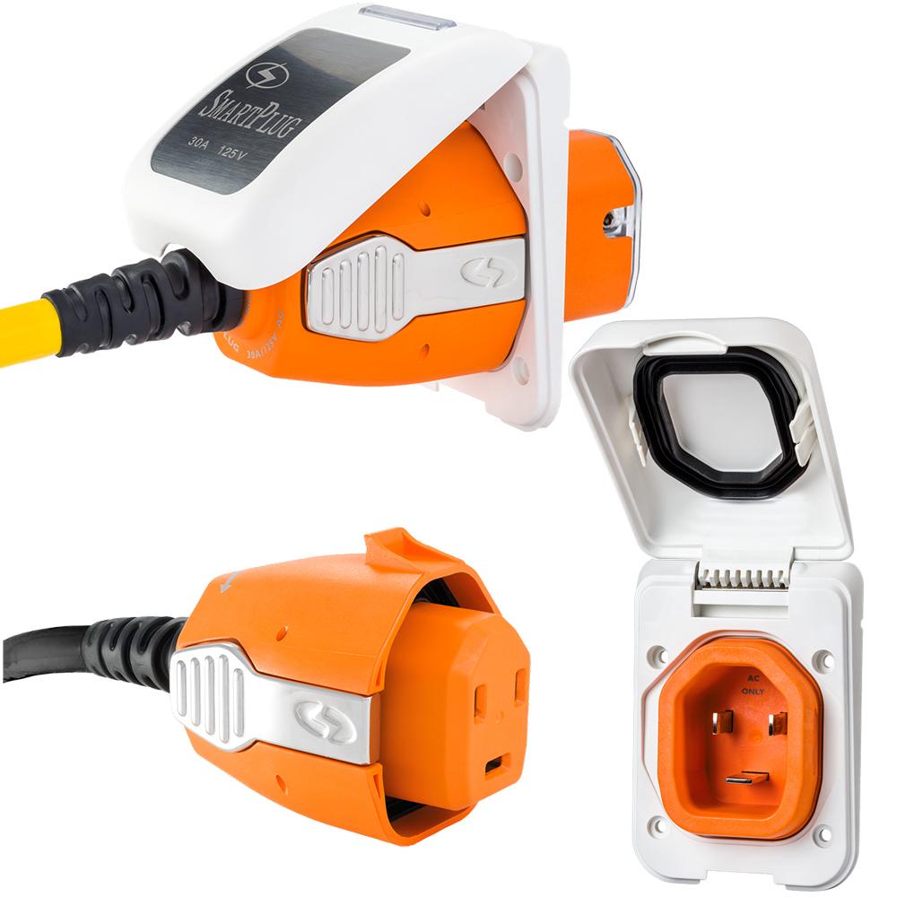 SmartPlug30 Amp Non Metallic White Inlet Plug Combo - Boat RV - B30ASSYPW
