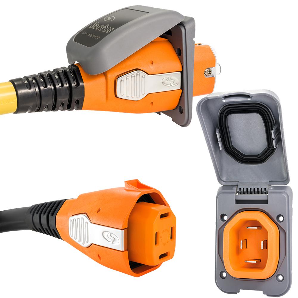 SmartPlug 50 Amp Non Metallic Gray Inlet Plug Combo - Boat RV - B50ASSYPG