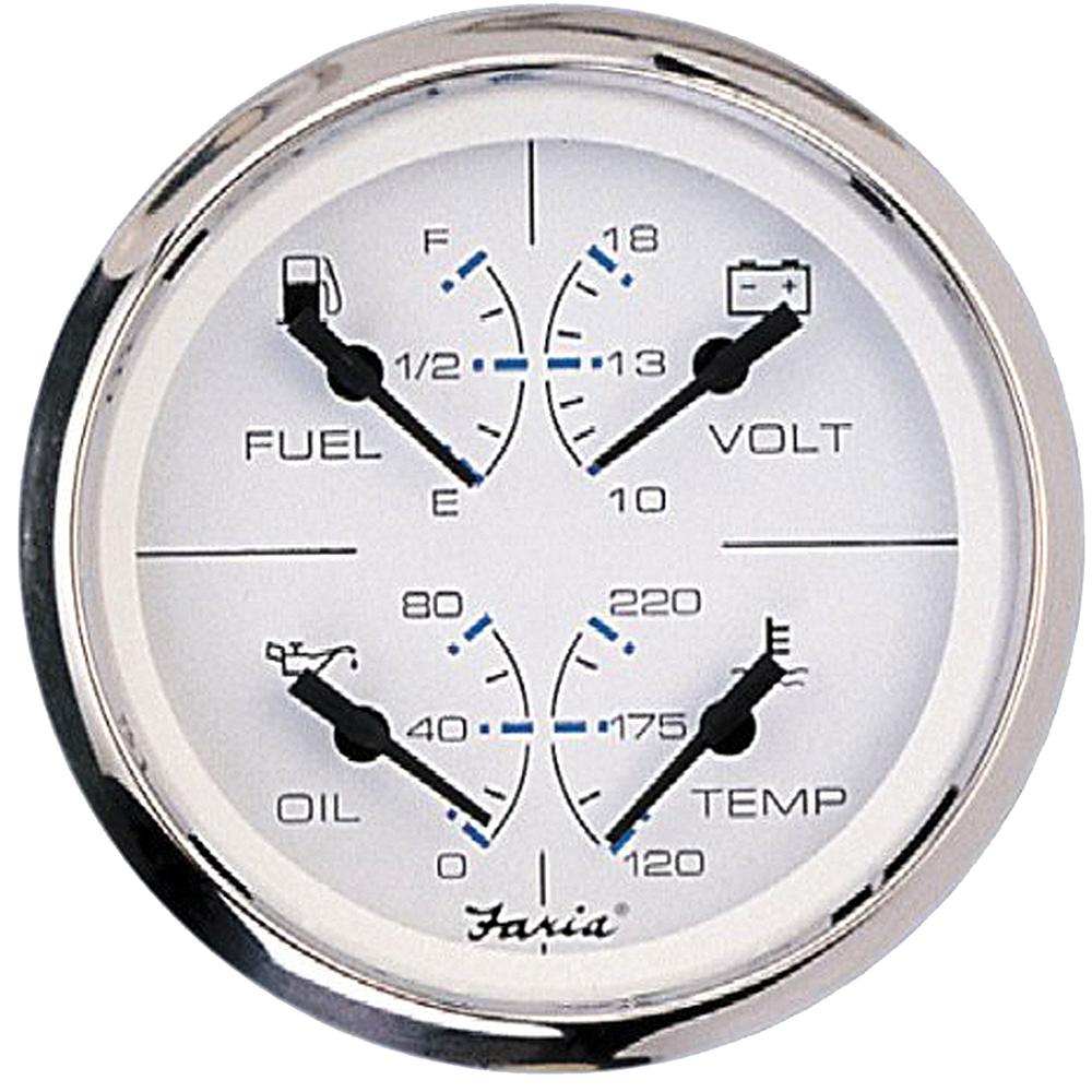 Faria Chesapeake SS White 4" Multifunction 4-in-1 Combination Gauge w/Fuel, Oil, Water Volts - 33851