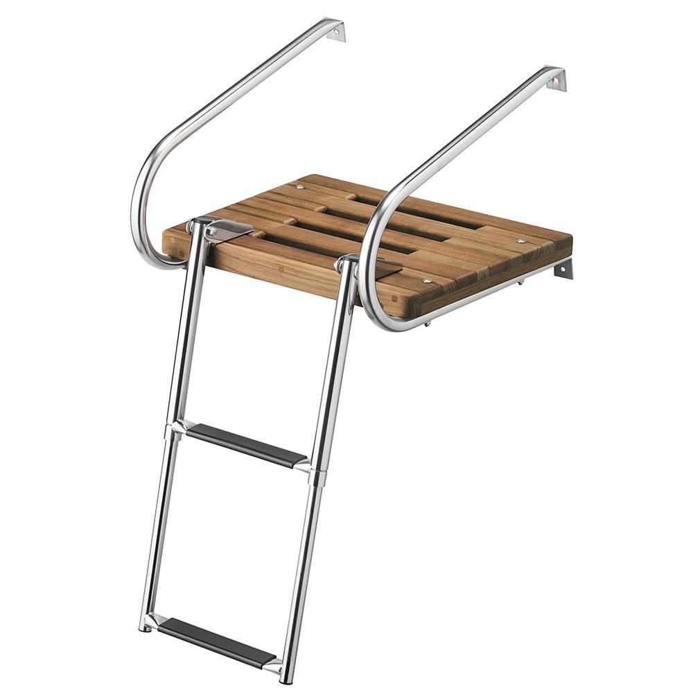 Whitecap Teak Swim Platform w/2-Step Telescoping Ladder f/Boats w/Inboard/Outboard Motors - 68904
