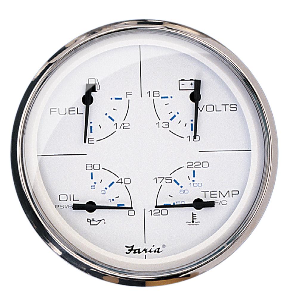 Faria 5" Multifunction Gauge Chesapeake White w/Stainless Steel - Fuel, Oil, Water Voltmeter - 33864