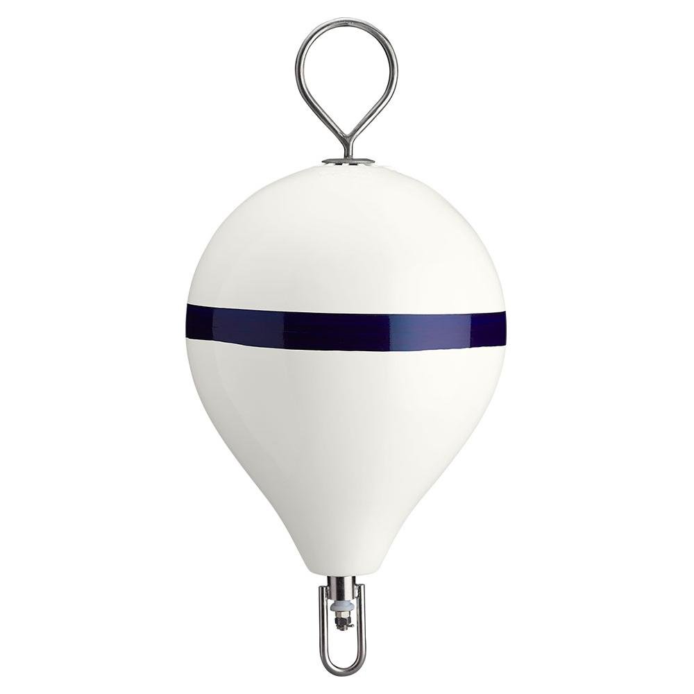 Polyform - Mooring Buoy w/Stainless Steel - 17" x 22" - White w/ Blue Stripe - CM-3SS W-STR