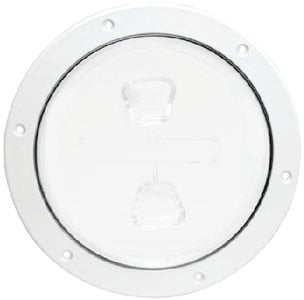 Beckson Marine - Screw Out Deck Plate With Standard Trim Ring - Dimple Center - White - 4" - DP42W